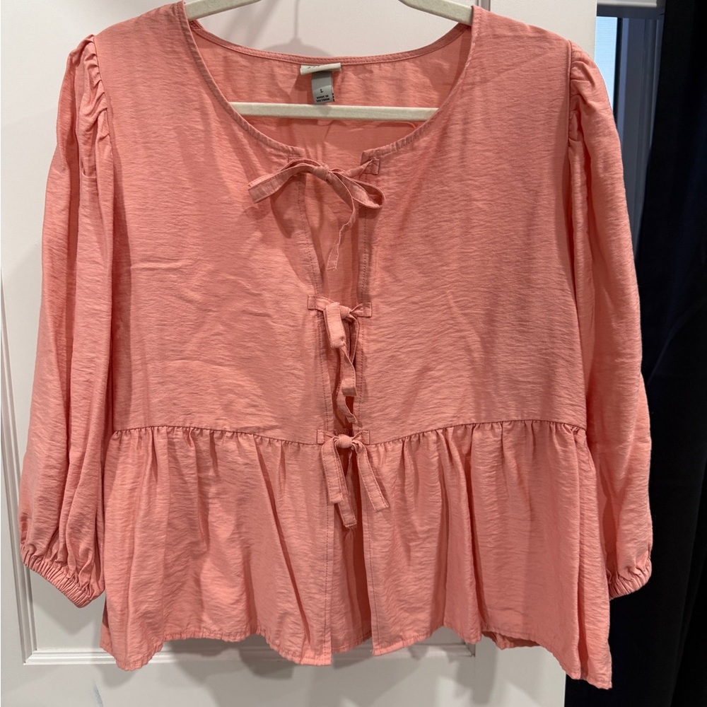 a new day Coral Blouse with Tie Detail